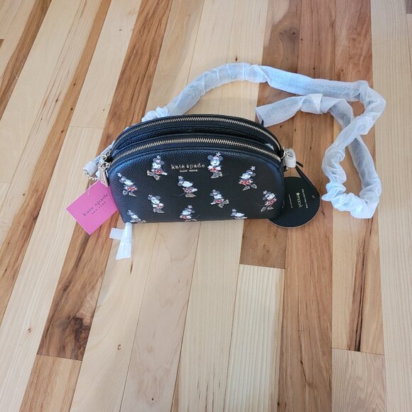 Kate Spade New York Double Zip Crossbody Black Multi Minnie Mouse Purse - Picture 1 of 6